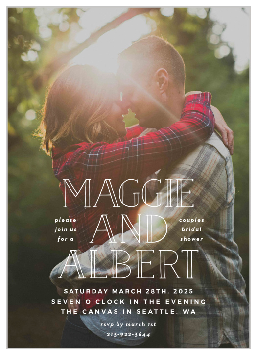 Choose our Photographic Love Bridal Shower Invitations to show off your beautiful engagement photo, by filling the background with it!