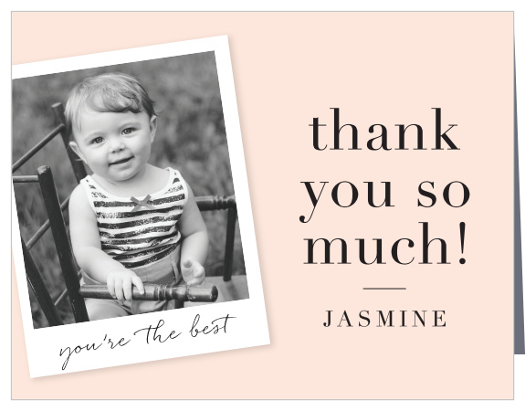 Send out our Polaroid Pics First Birthday Thank You Cards to your child's party guests to thank them for attending the celebrations!