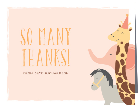 Let family and friends know how much you appreciated their presence at your child's wild celebration with our Zoo Fun First Birthday Thank You Cards.