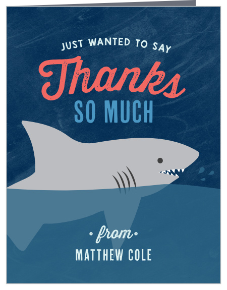 Let family and friends know how much you appreciated their presence at your little one's celebration with our Shark Week First Birthday Thank You Cards.