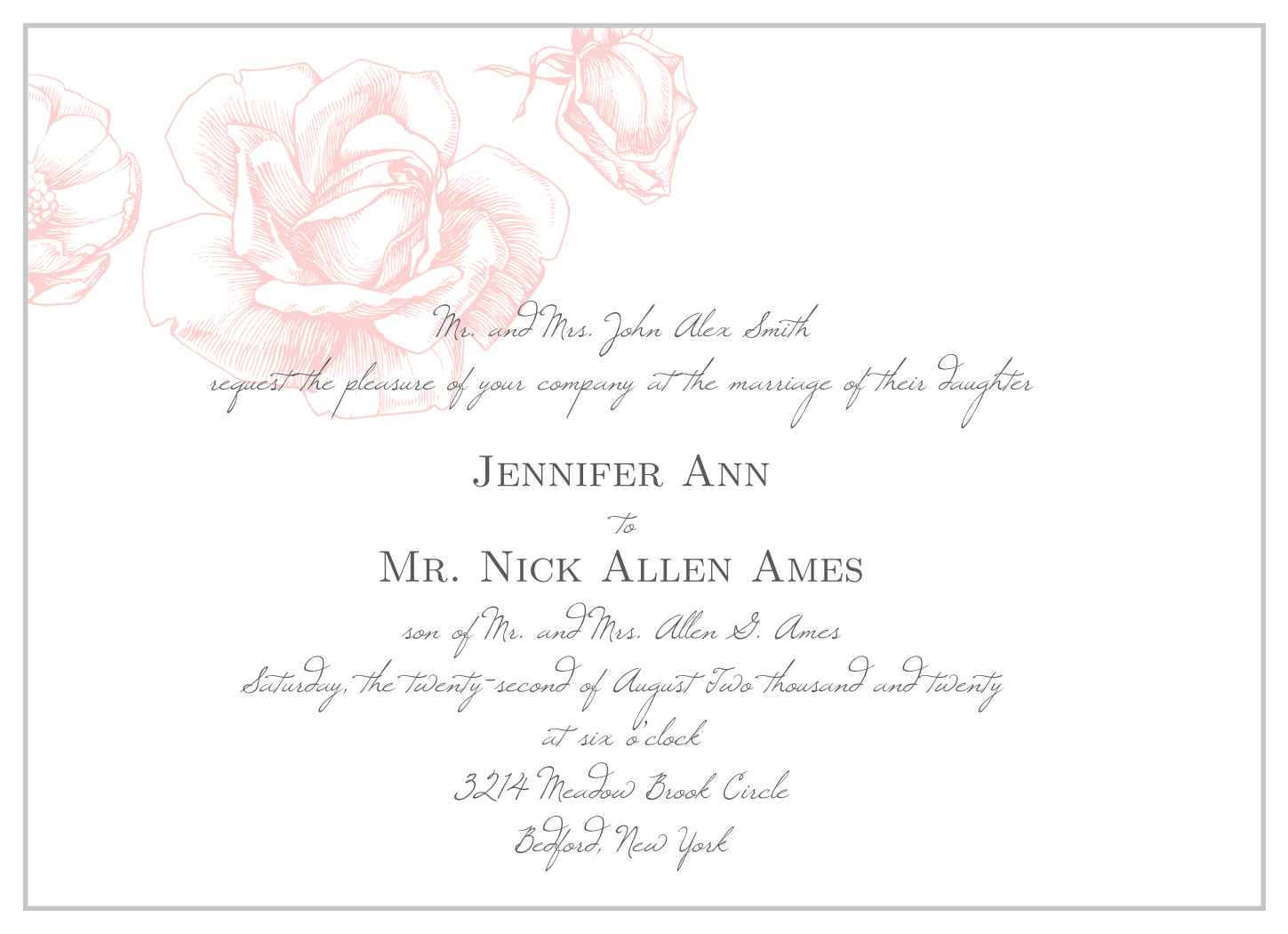 Illustrated Rose Landscape Wedding Invitations