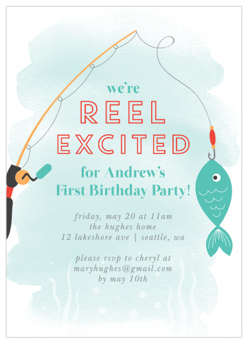 Get family and friends reel excited for your little one's special day when you send out our Gone Fishing First Birthday Invitations.