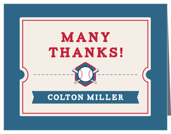 Show gratitude for the presence of family and friends at your child's celebration with our Baseball Bats First Birthday Thank You Cards.