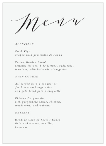Classic Simplicity Wedding Menus