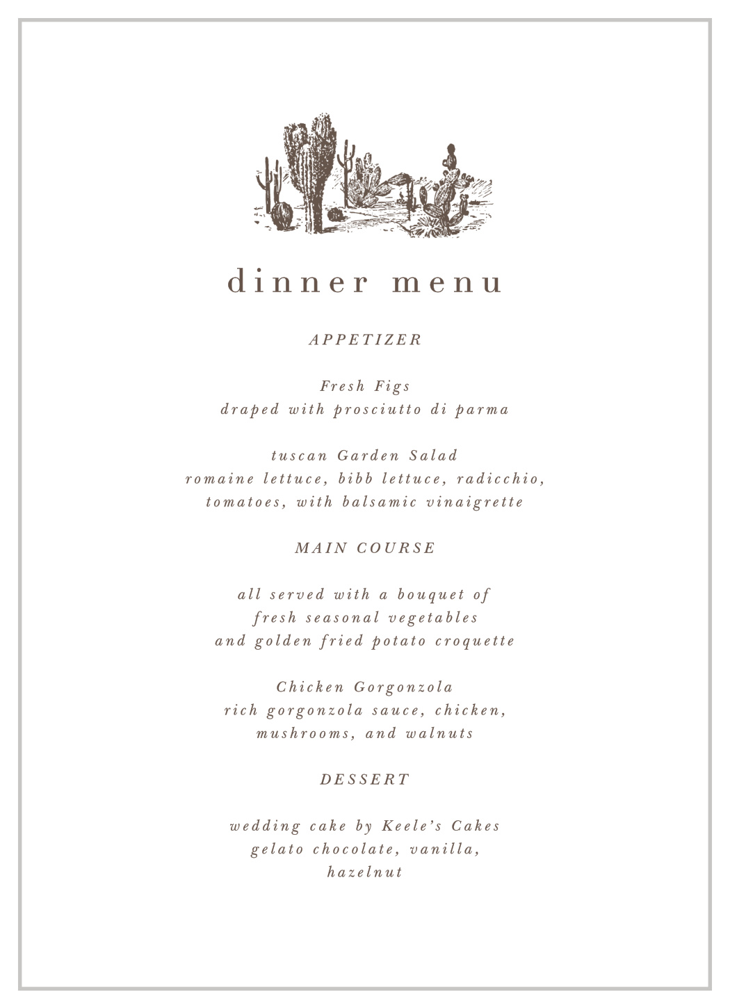 Desert Chic Wedding Menus