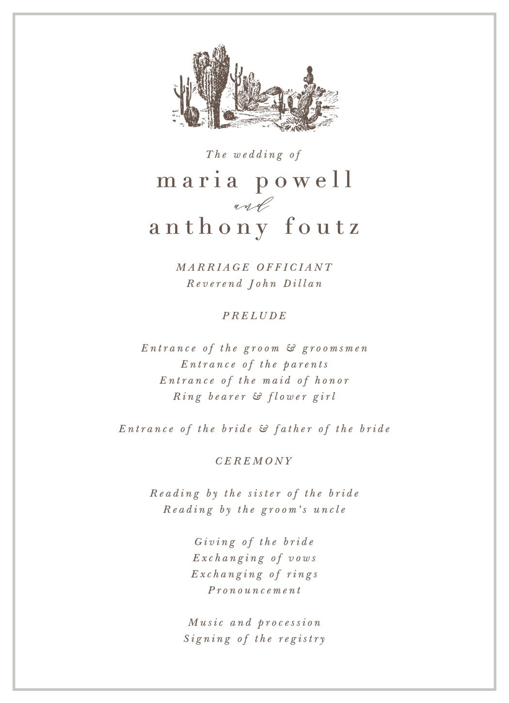 Desert Chic Wedding Programs