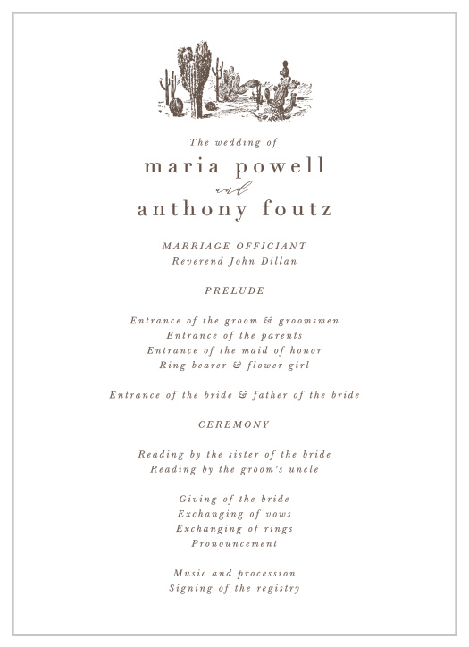 Our Desert Chic Wedding Programs keep family and friends up-to-date throughout your ceremony.