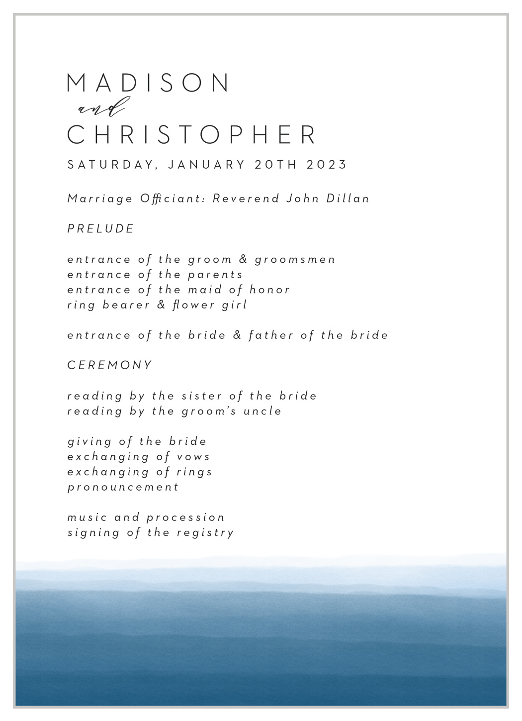 Watercolor Dip Wedding Programs