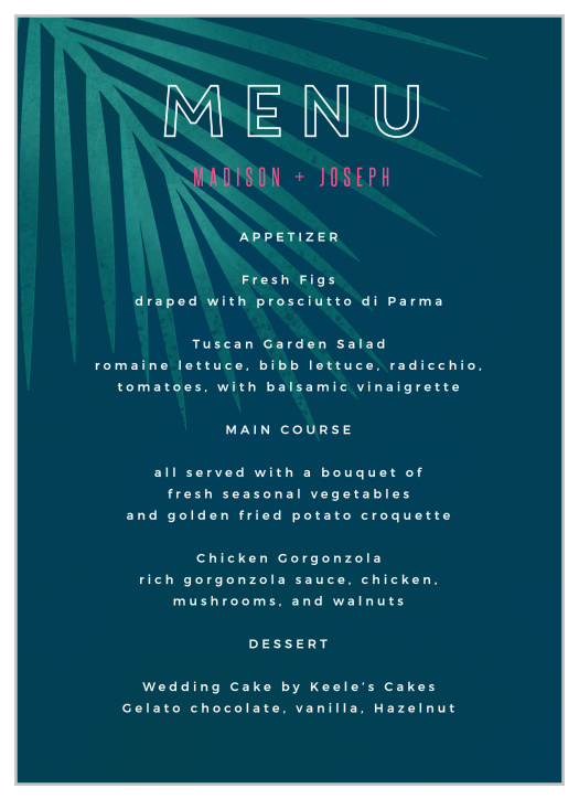 Retro Paradise Wedding Menus