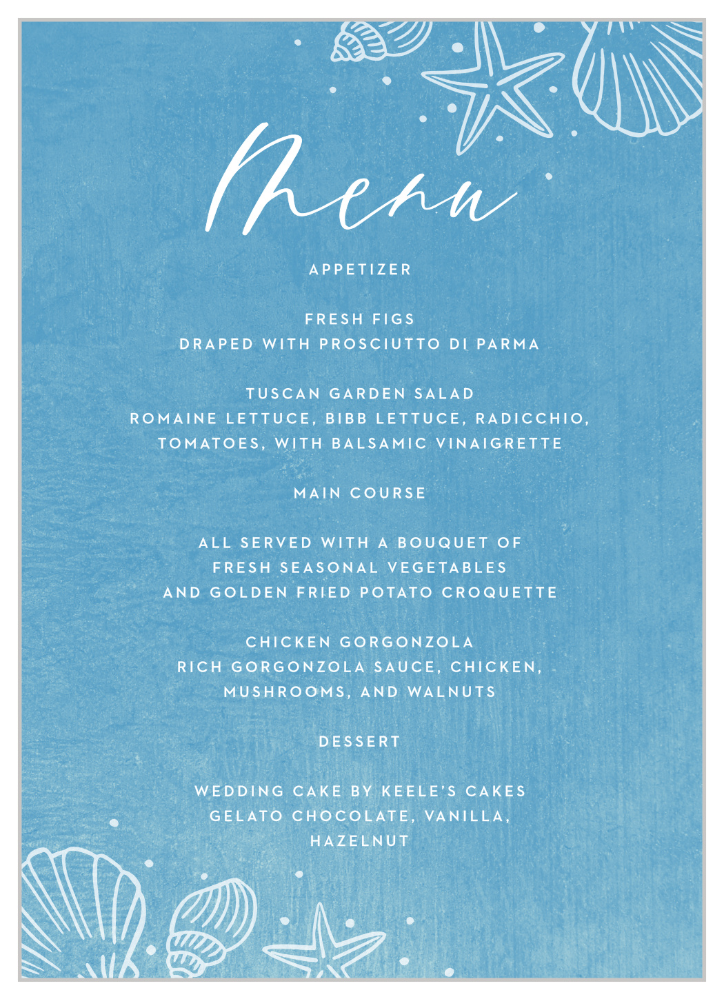 Rocky Beach Stamp Wedding Menus