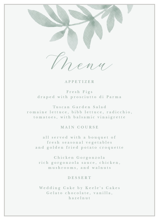 Flowing Ferns Wedding Menus