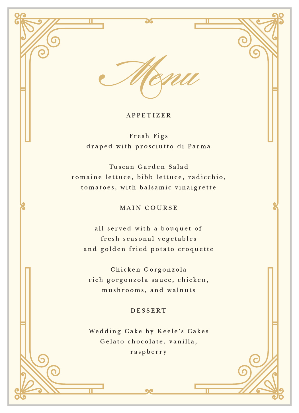 Night Deco Wedding Menus