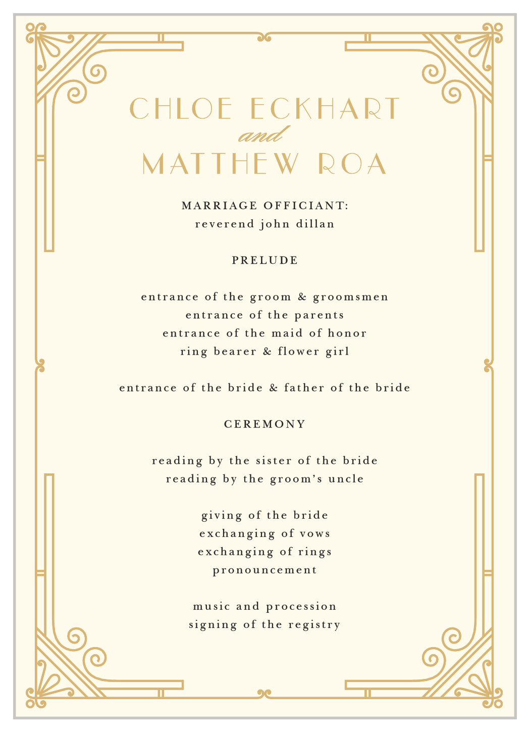 Night Deco Wedding Programs