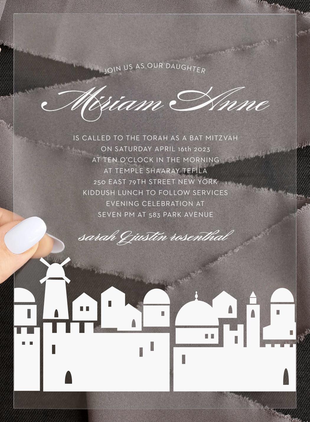 Golden City Clear Bat Mitzvah Invitations
