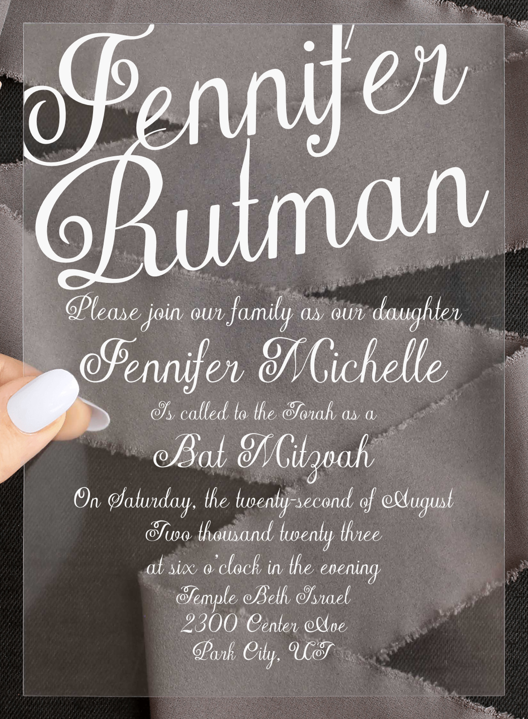 Modern Elegance Clear Bat Mitzvah Invitations
