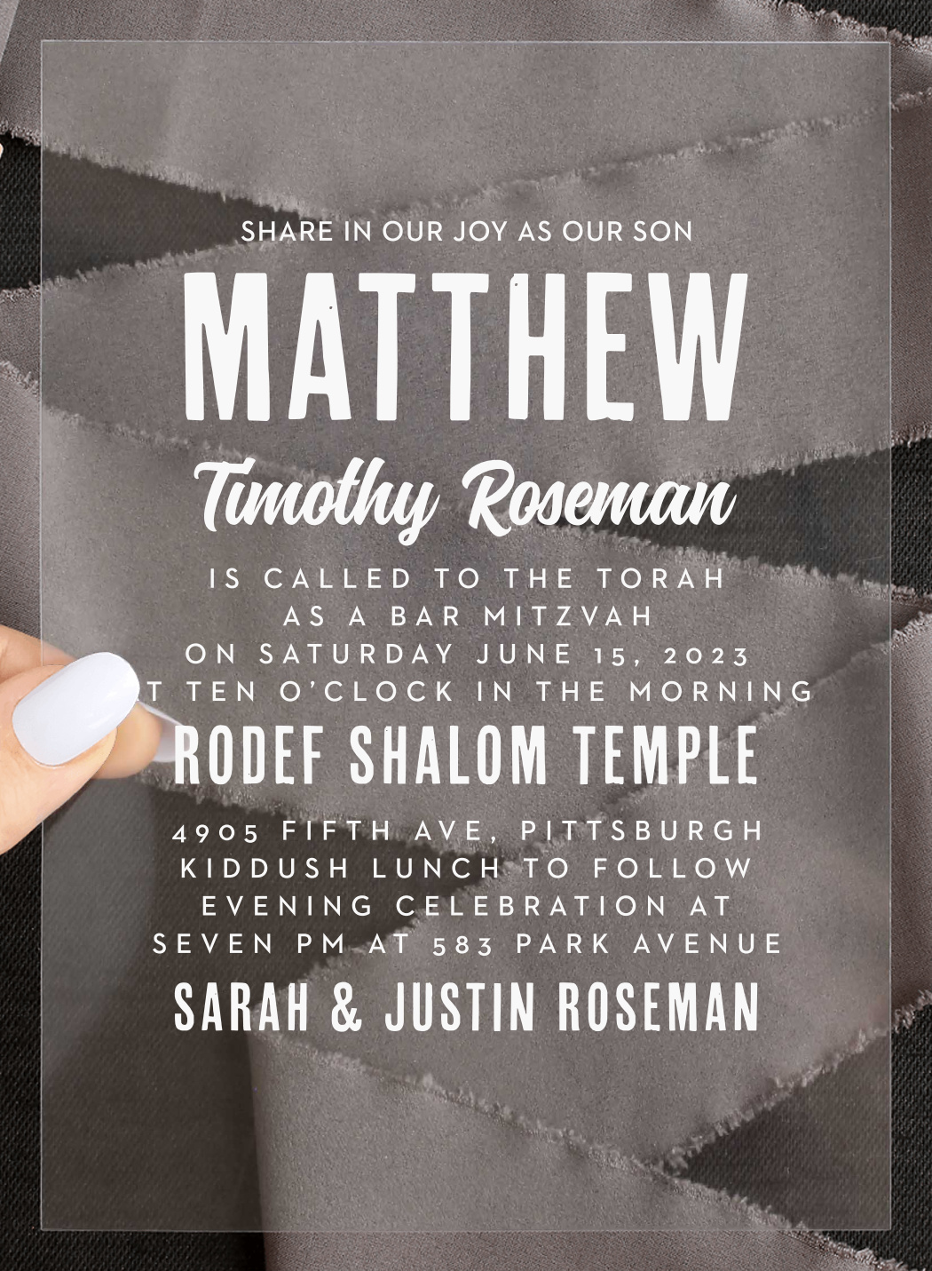 Modern Star Clear Bar Mitzvah Invitations