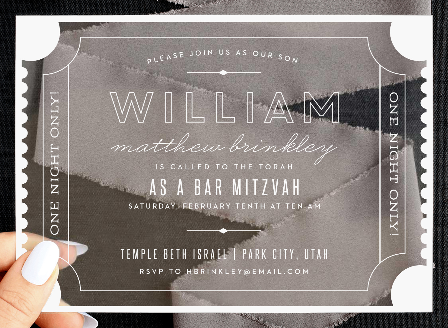 Movie Ticket Clear Bar Mitzvah Invitations