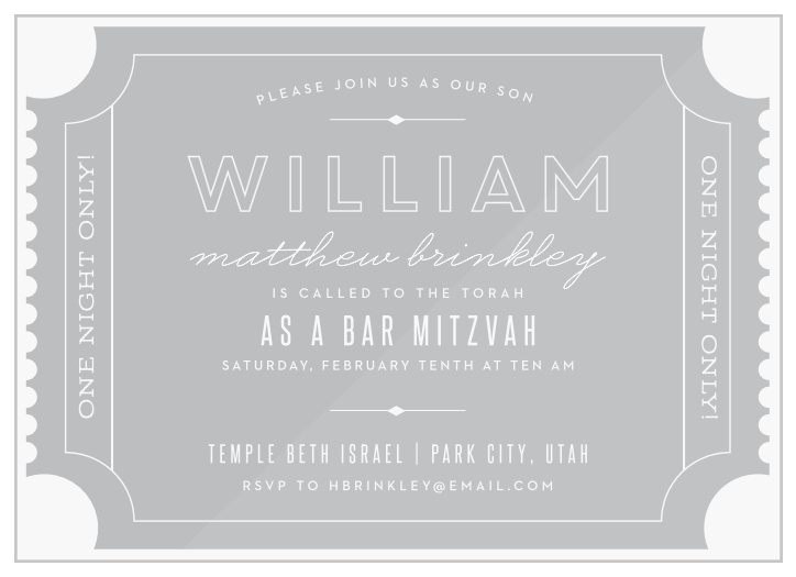 Our Movie Ticket Clear Bar Mitzvah Invitations bring family and friends together to celebrate your child's important day.
