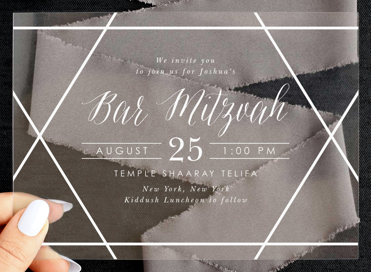 Navy Star Clear Bar Mitzvah Invitations