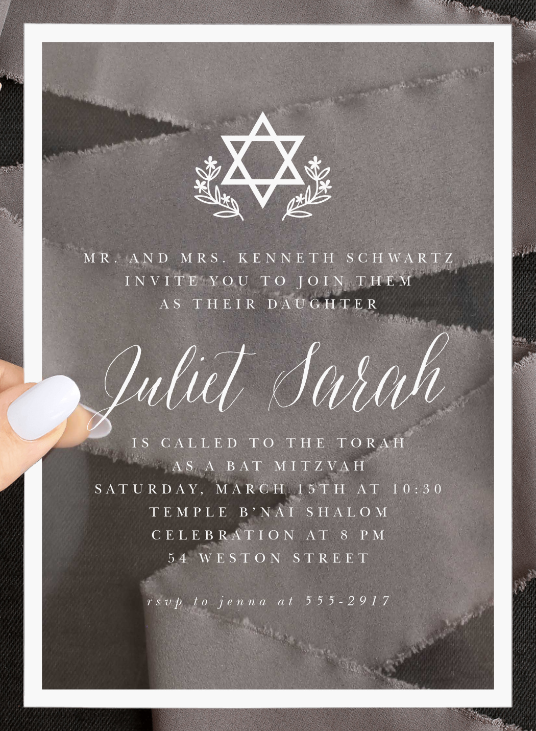 Romantic Script Clear Bat Mitzvah Invitations