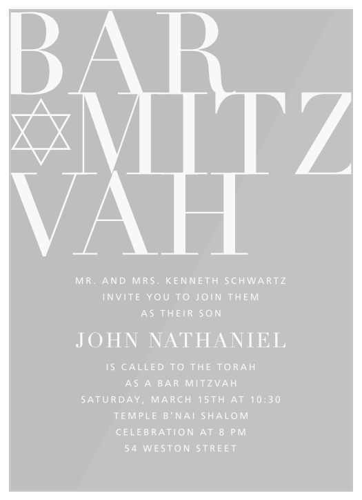 Make your child’s big day one to remember with our Bold Mitzvah Clear Bar Mitzvah Invitations. 