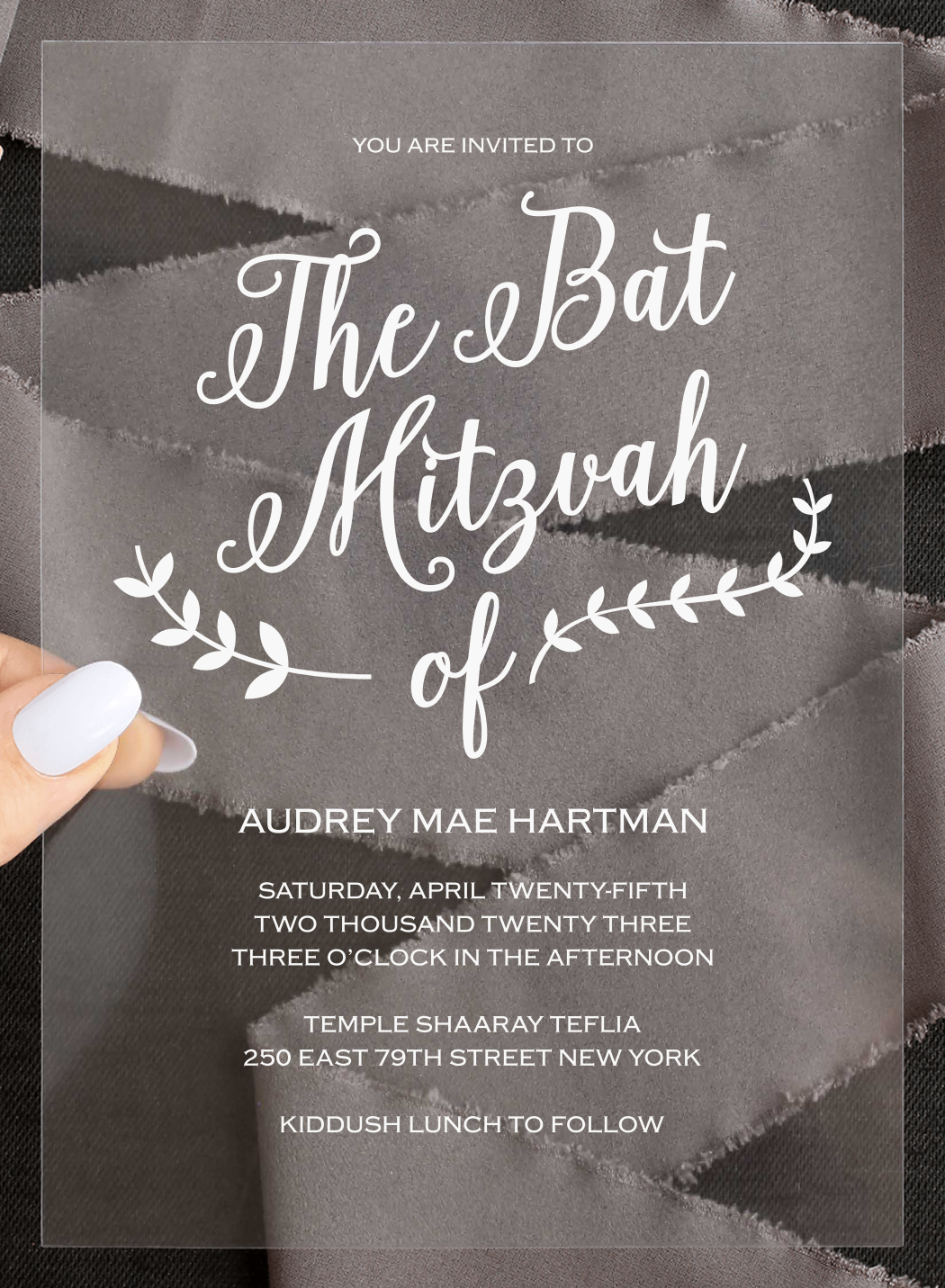 Lovely Lettering Clear Bat Mitzvah Invitations