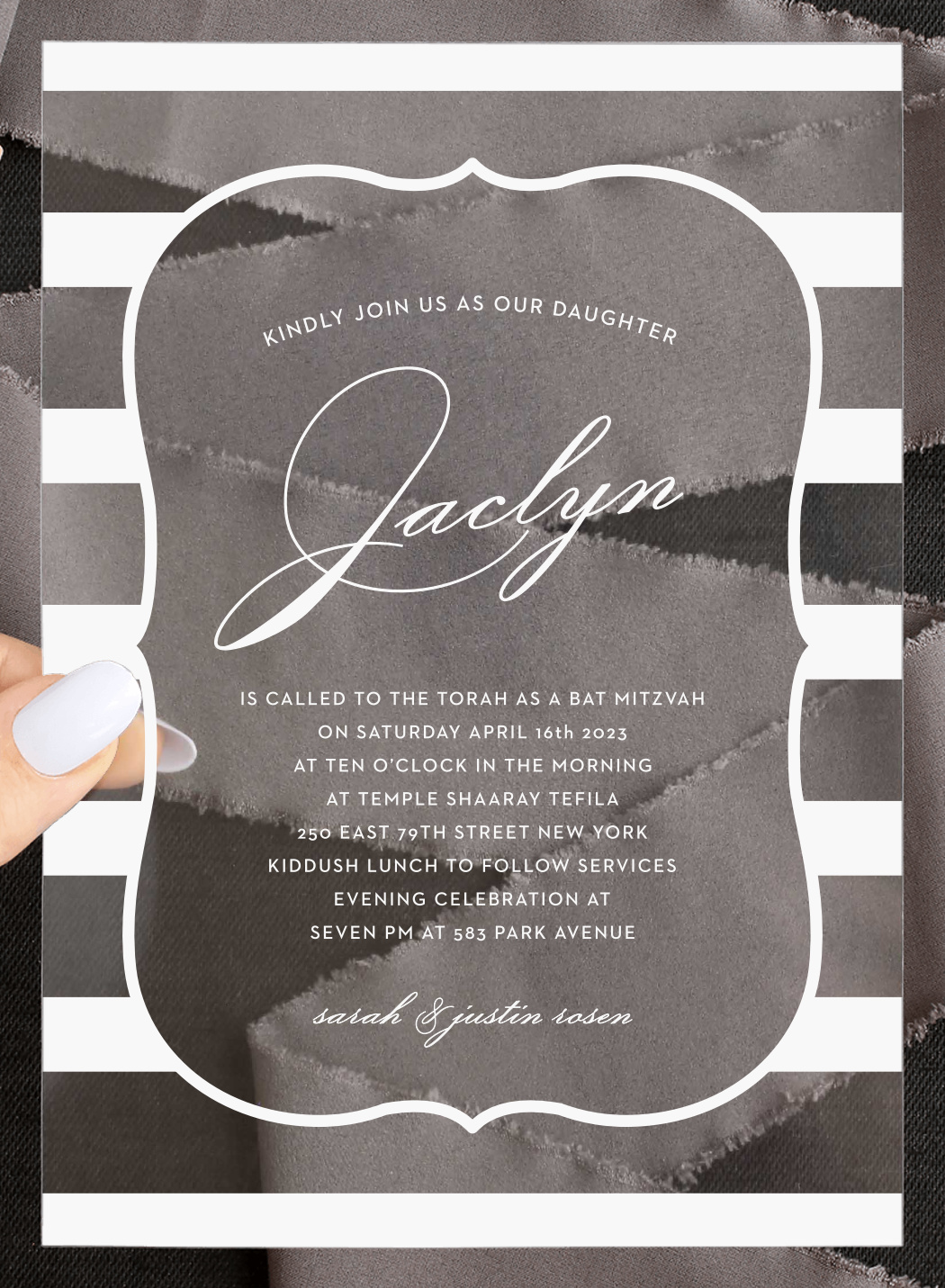 Scallop Frame Clear Bat Mitzvah Invitations