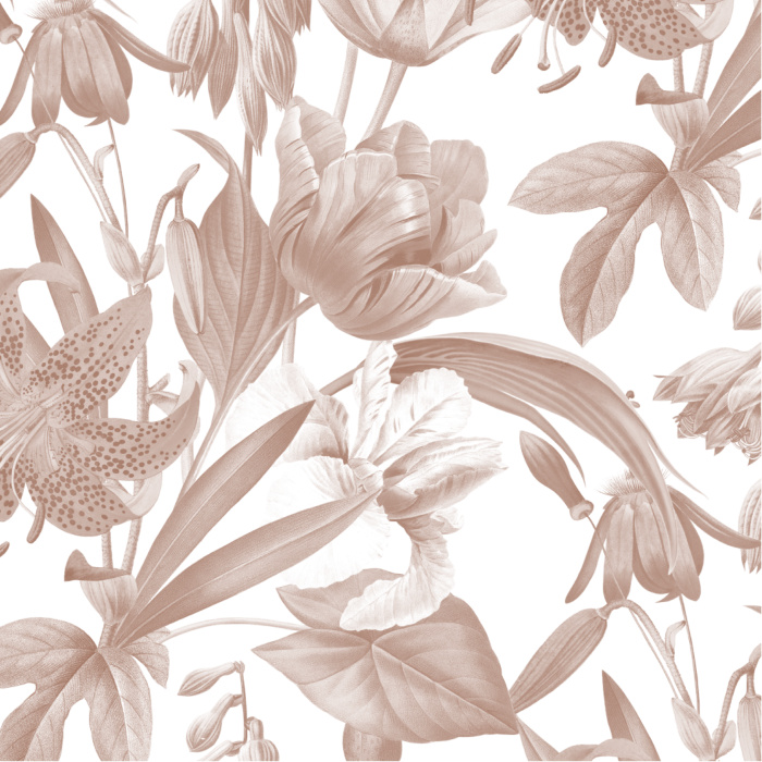 The classic design of our Flora Botanica Peel And Stick Removable Wallpaper features subtle, grey botanicals over a light background.