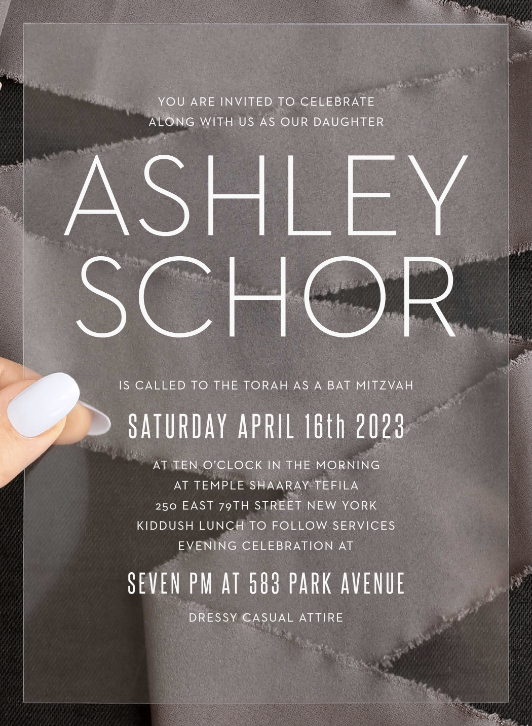Colorful Names Clear Bat Mitzvah Invitations