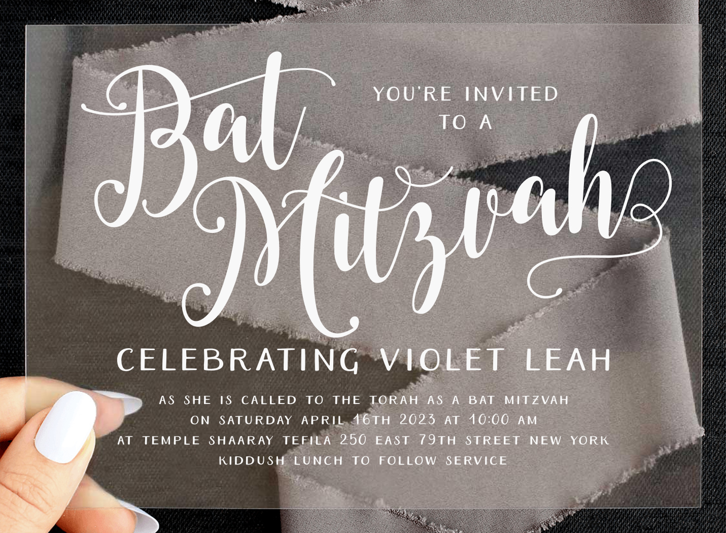 Splendid Glamour Clear Bat Mitzvah Invitations