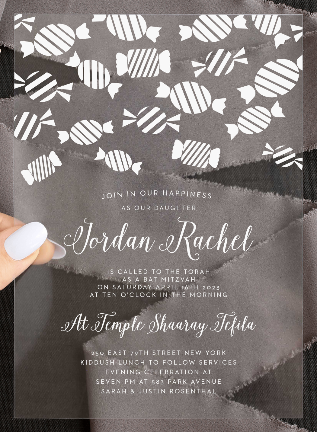 Candy Party Clear Bat Mitzvah Invitations