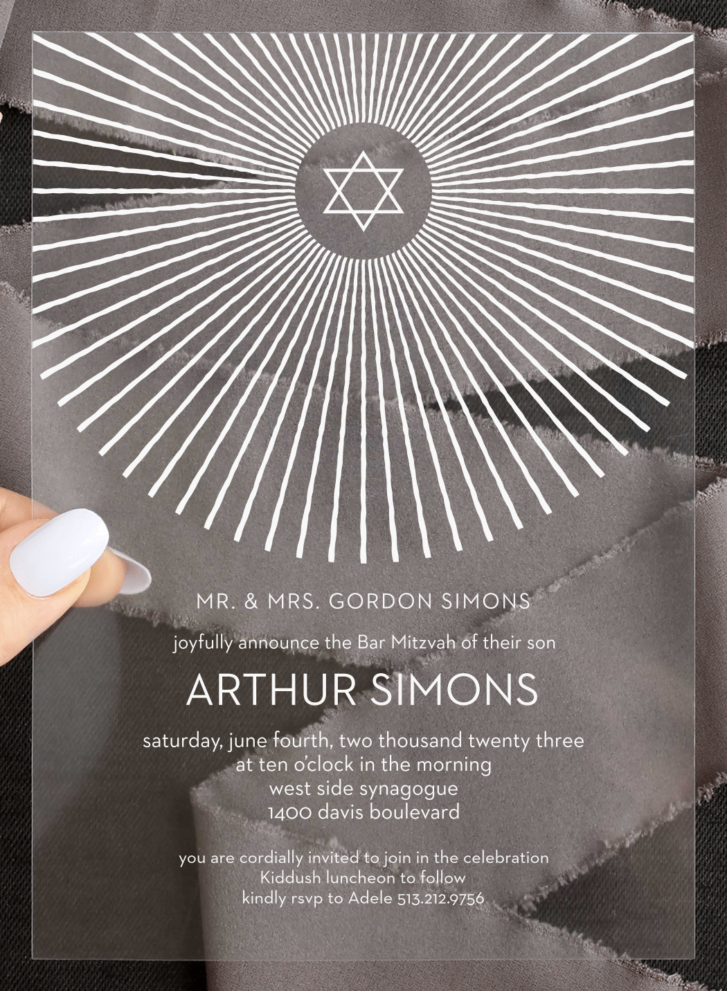 Star Shine Clear Bar Mitzvah Invitations