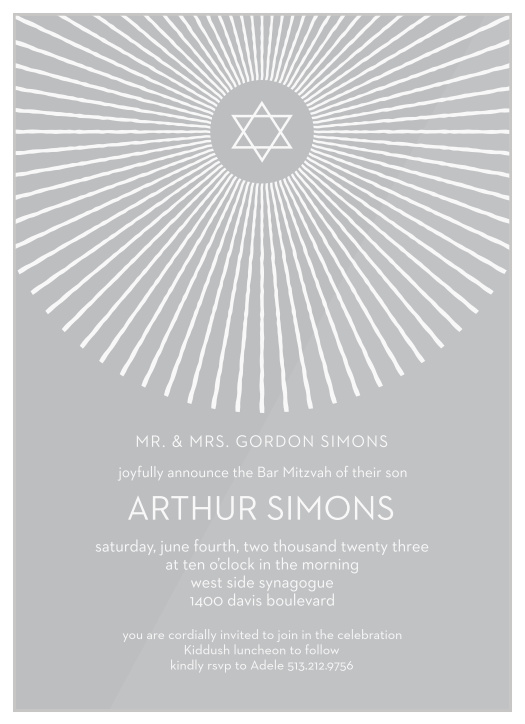 Look no further than our gleaming Star Shine Clear Bar Mitzvah Invitations to kickstart your child's celebration!