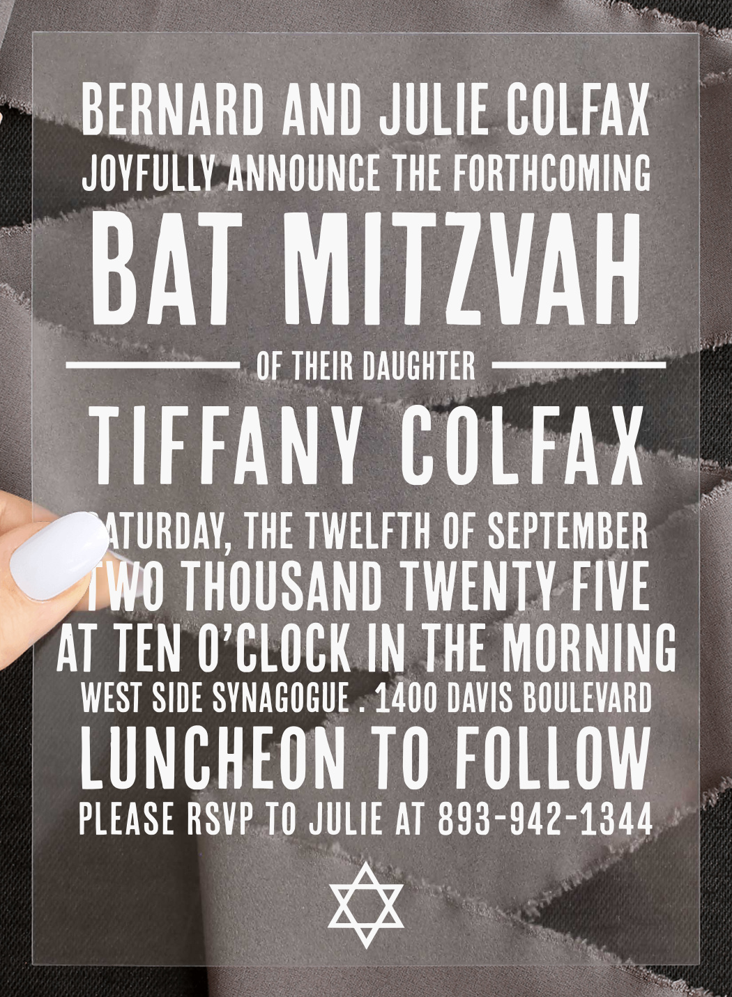 Sleek Subway Clear Bat Mitzvah Invitations