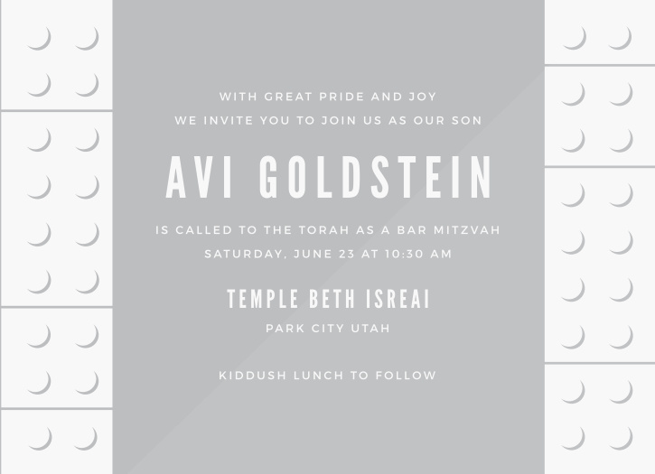 Make your child’s big day one to remember with our Columned Bars Clear Bar Mitzvah Invitations.