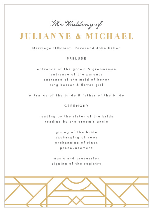 Set the stage for the perfect ceremony with our Art Deco Wedding Programs.