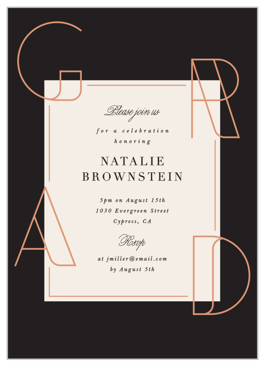 Surround yourself with family and friends to celebrate your academic achievement when you send out our Outlined Grad Graduation Invitations.