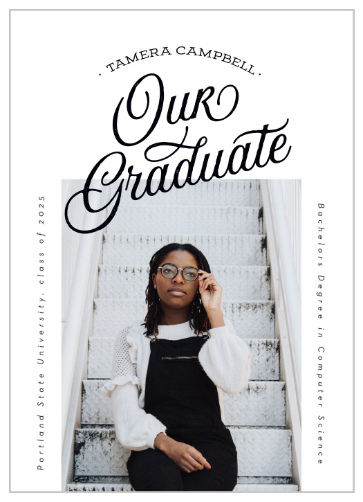 Let your loved ones know of your recent achievements, with our Vintage Script Graduation Announcements!