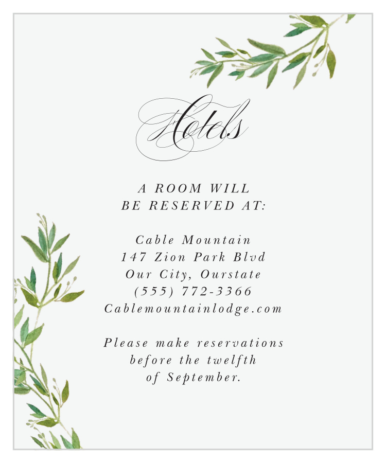 Elegant Vines Accommodation Cards