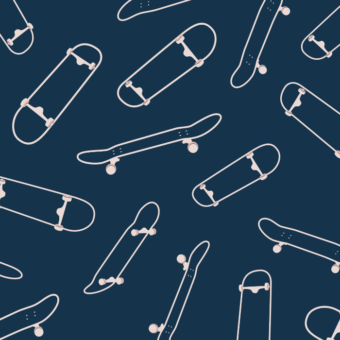 Add a playfully punk atmosphere to your kid's space with our Skateboard Decks peel and stick removable wallpaper.