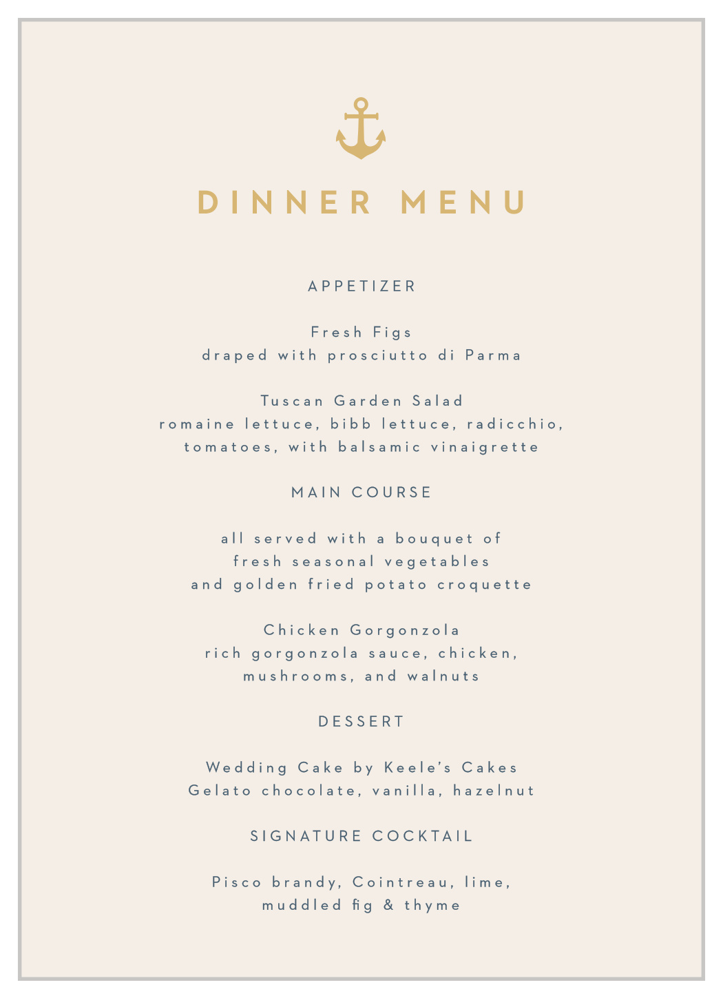 Maritime Anchor Wedding Menus