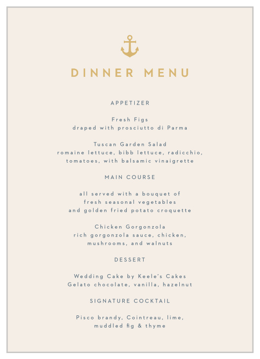 Maritime Anchor Wedding Menus