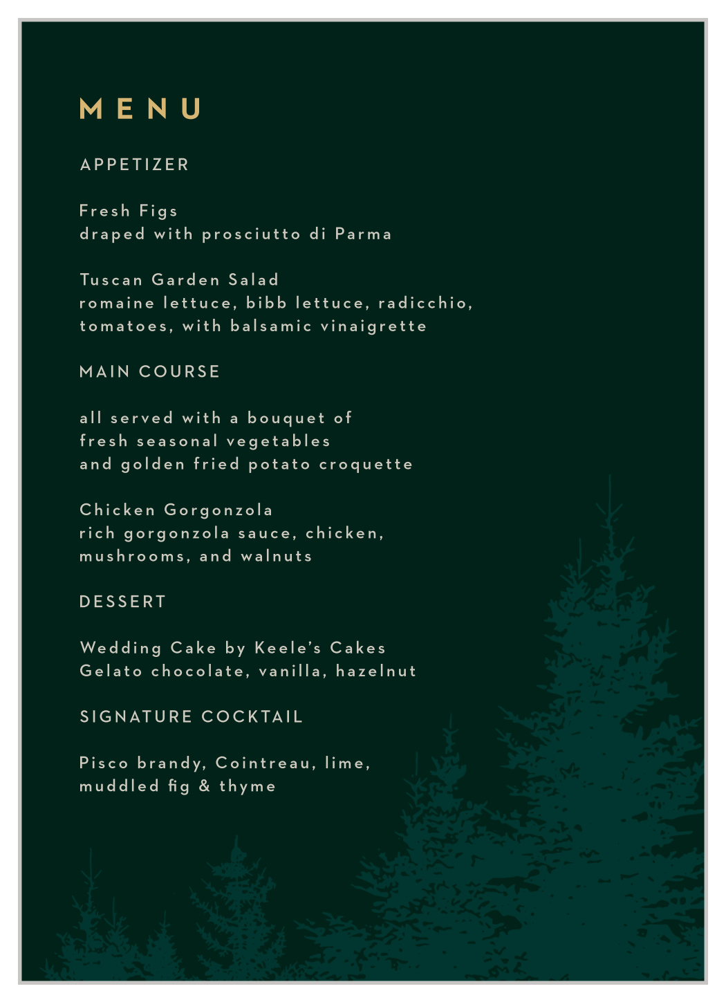 Mountain Spruce Wedding Menus
