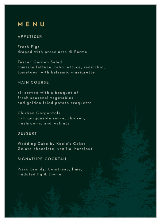 Mountain Spruce Wedding Menus