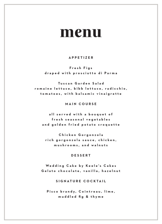 Modern Typeface Wedding Menus
