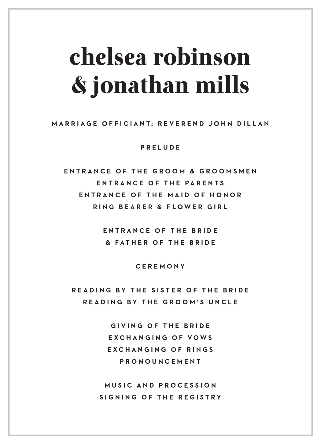 Modern Typeface Wedding Programs