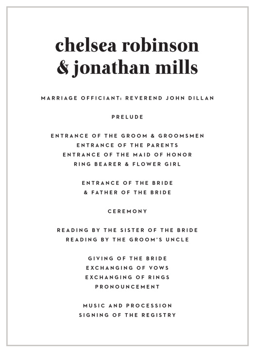 Modern Typeface Wedding Programs