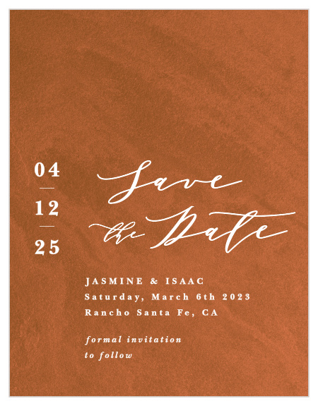 Announce the big day with our Sandstone Rust Save the Date Cards.