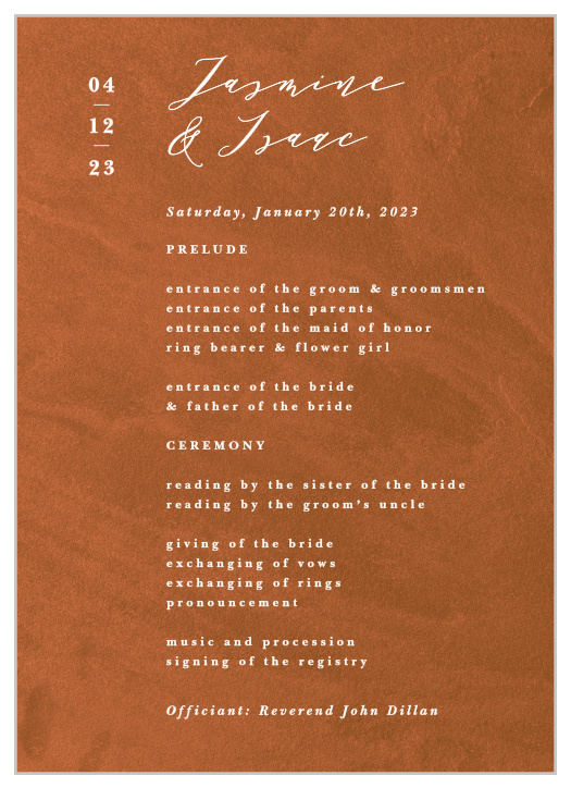 Sandstone Rust Wedding Programs