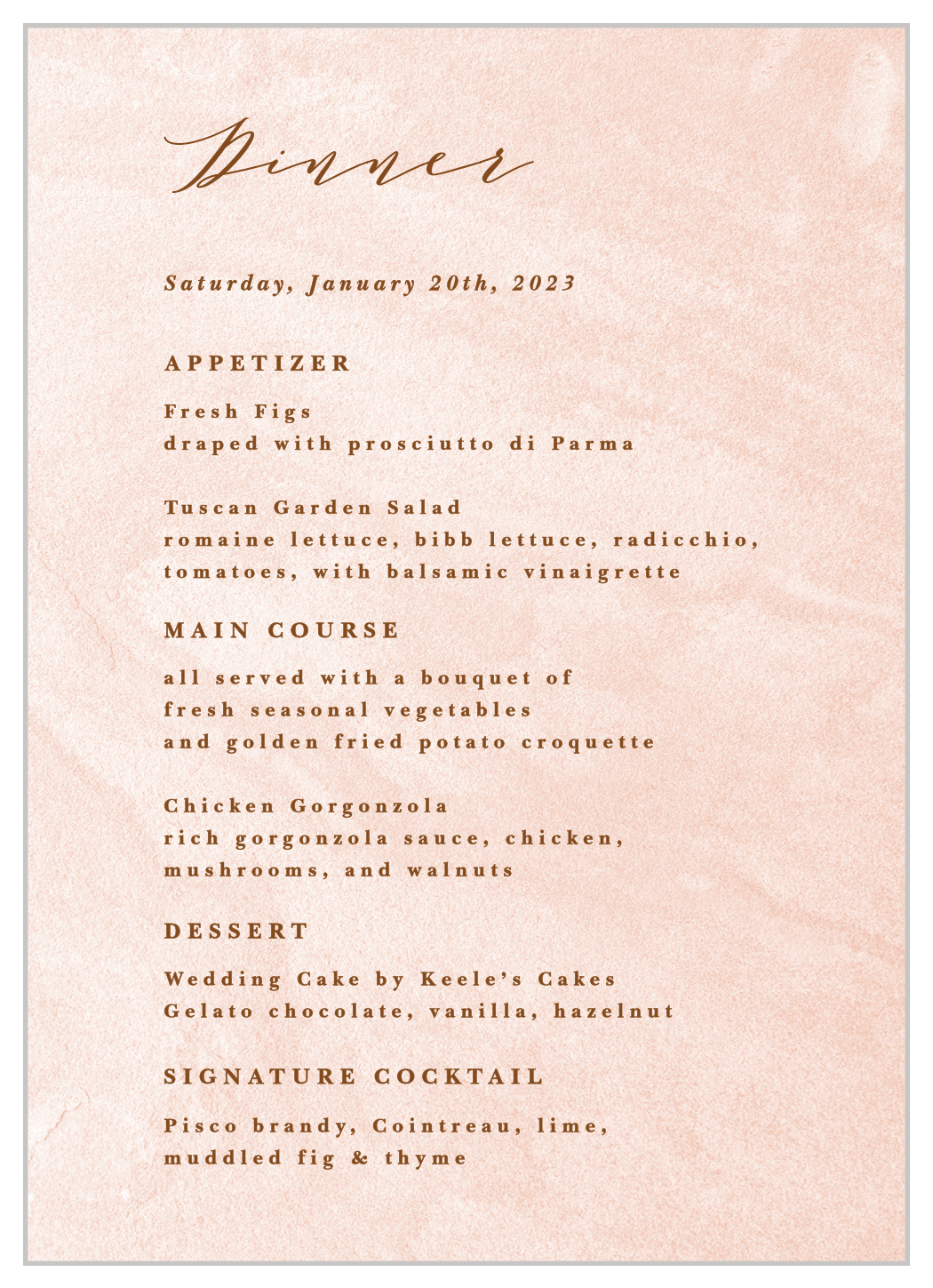 Sandstone Rust Wedding Menus